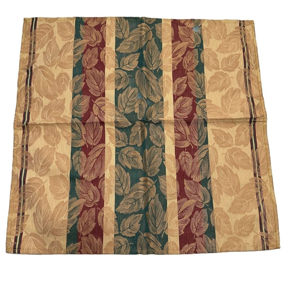 4 Vintage 90s 16” Embossed Napkins Floral Leaves Green Red Gold Stripe Dinner